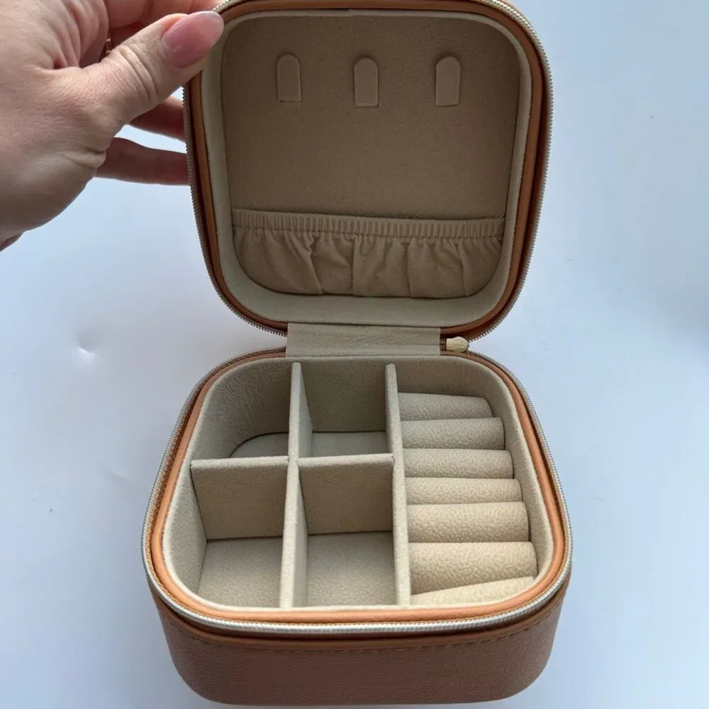 Samara Chestnut Vegan Leather Mini Organizer Portable Display Travel Jewelry Box